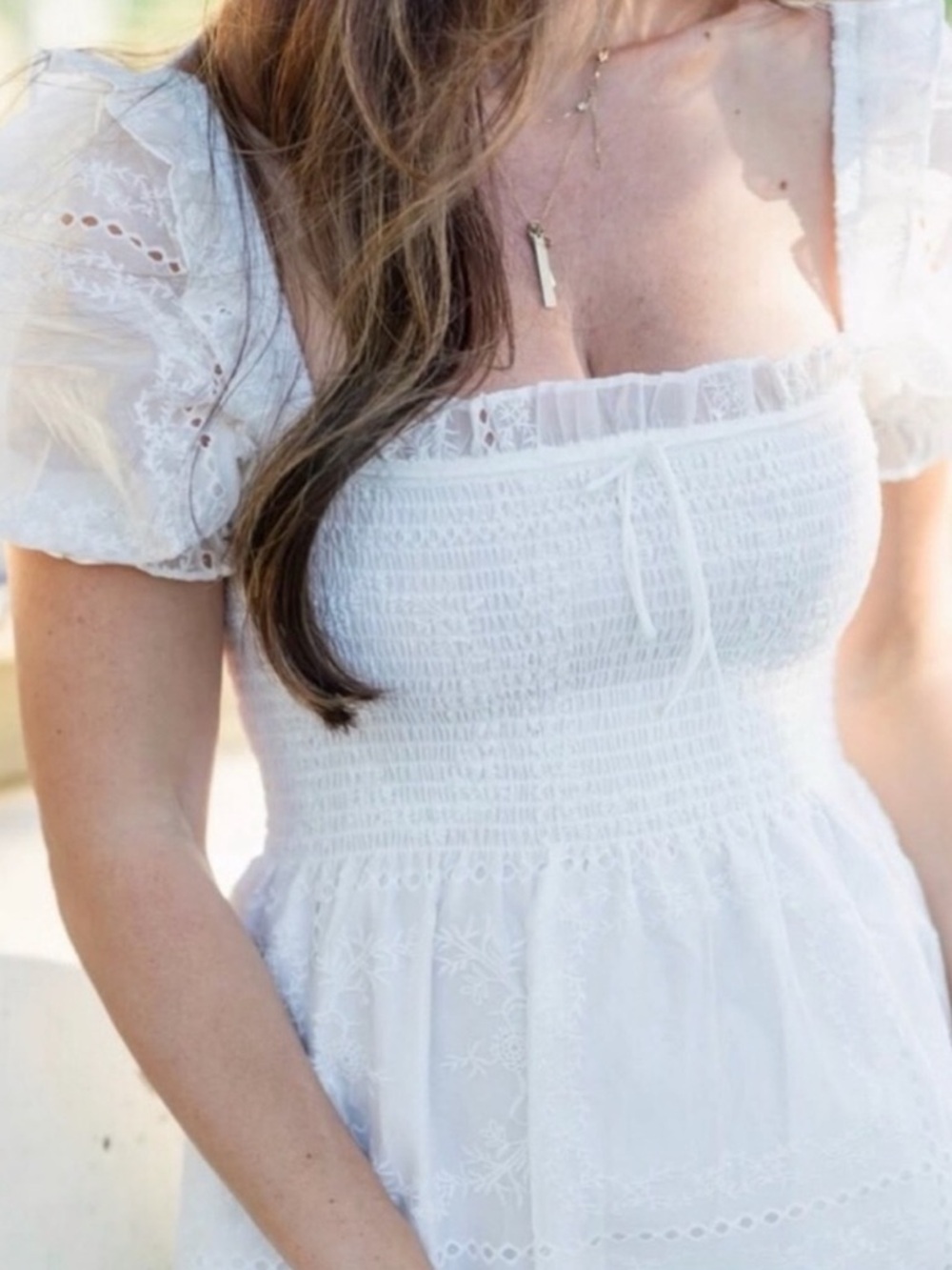 Caroline Constas White Organza Patchwork Smocked Dress - Picture 3 of 14